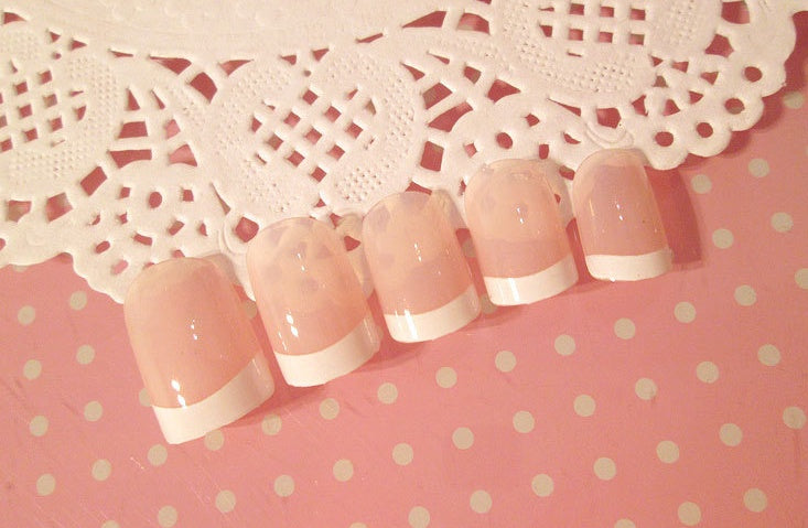 Nail art finished French long fake nail patch