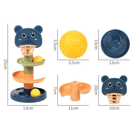 ألعاب برج الكرة المتدحرجة مونتيسوري مسار تفاعلي دوار للأطفال