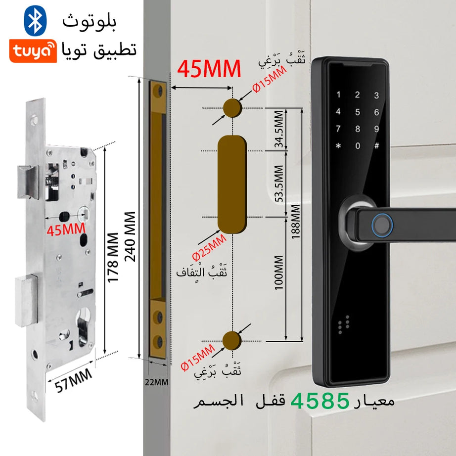 قفل باب ذكي متوافق مع تقنية البلوتوث وبصمة الإصبع البيومترية وفتح عن بعد