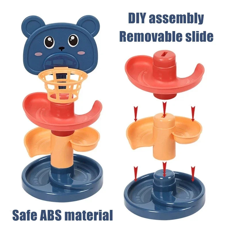 ألعاب برج الكرة المتدحرجة مونتيسوري مسار تفاعلي دوار للأطفال