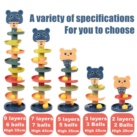 ألعاب برج الكرة المتدحرجة مونتيسوري مسار تفاعلي دوار للأطفال